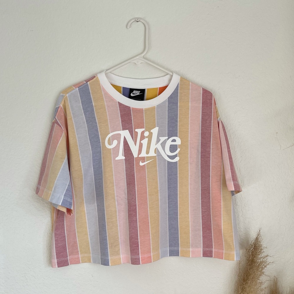 Nike rainbow stripe retro logo crop t-shirt